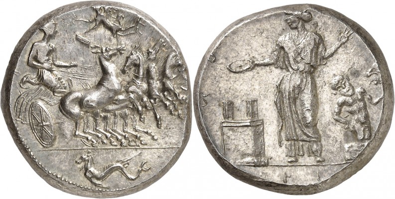GRÈCE ANTIQUE
Sicile, Himère (410 av. J.C.). Tétradrachme argent.
Av. Aurige c...