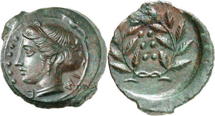 GRÈCE ANTIQUE
Sicile, Himère (420-408 av. J.C.). Hémilitron Æ.
Av. IM Tête de ...