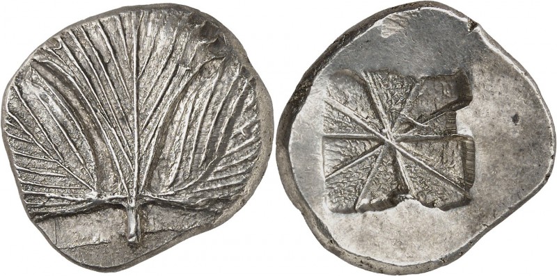 GRÈCE ANTIQUE
Sicile, Sélinonte (520-490 avant J.C.). Statère argent.
Av. Feui...