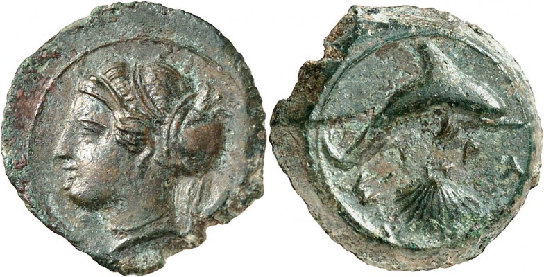GRÈCE ANTIQUE
Sicile, Syracuse (405-367 av. J.C.). Litra Æ.
Av. Tête féminine ...
