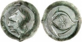 GRÈCE ANTIQUE
Sicile, Syracuse, (405-367 av. J.C.). Æ Drachme. Frappé ca. 380 av. J.C.
Av. SURA Tête casquée d’Athéna à gauche portant le casque cor...