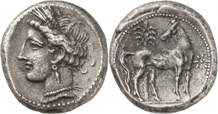 GRÈCE ANTIQUE
Zeugitane, Carthage, (300 av. J.C.). Shekel argent.
Av. Tête lau...