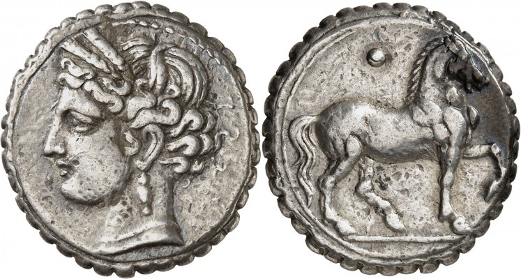GRÈCE ANTIQUE
Zeugitane, Carthage (160-146 av. J.C.). Double shekel serratus ar...