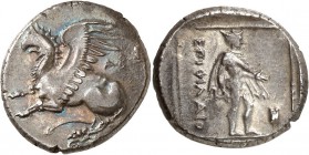 GRÈCE ANTIQUE
Thrace, Abdère (386/5-375 av. J.C.). Tétrobole argent.
Av. Griffon assis à gauche, une aile au dessous. Rv. ΕΠI ΦΙΛΑIO Hermès debout à...