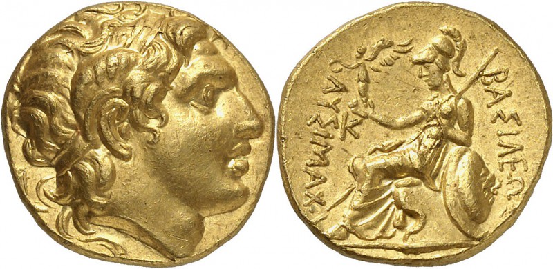 GRÈCE ANTIQUE
Royaume de Thrace, Lysimaque (305-281 av. J.C.). Statère d’or.
A...