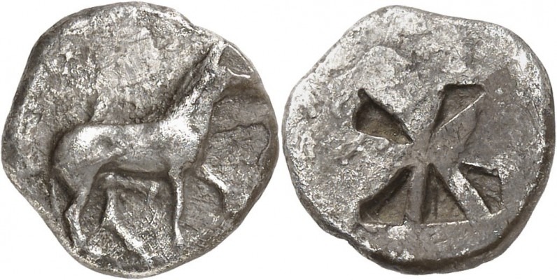 GRÈCE ANTIQUE
Macédoine, Mende Abdère (510-480 av. J.C.). Tétrobole argent.
Av...