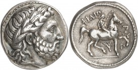 GRÈCE ANTIQUE
Royaume de Macédoine, Philippe II (359-336 av. J.C.). Tétradrachme argent, Amphipolis. 323-315 av. J.C.
Av. Tête laurée de Zeus à droi...