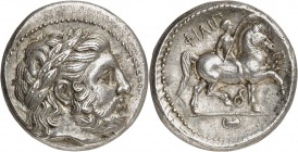 GRÈCE ANTIQUE
Royaume de Macédoine, Philippe II (359-336 av. J.C.). Tétradrachme argent, Pella. 323-315 av. J.C.
Av. Tête laurée de Zeus à droite. R...