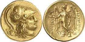 GRÈCE ANTIQUE
Royaume de Macédoine, Alexandre III le Grand (336-323 av. J.C.). Statère d’or, Tarse, ca. 333-327 av. J.C.
Av. Tête d’Athéna à droite,...