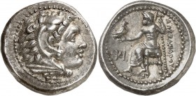 GRÈCE ANTIQUE
Royaume de Macédoine, Alexandre le Grand (336-323 av. J.C.). Drachme argent, Milet 325-323 av. J.C.
Av. Tête d’Héraclès imberbe à droi...