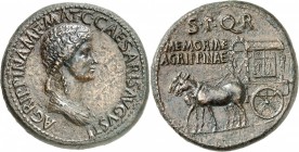 EMPIRE ROMAIN
Agrippine (15-59) sous Claude (41-54). Sesterce, Rome.
Av. Buste drapé à droite. Rv. Carpentum. RIC. 55. 35 mm, 28,48 grs. 
Légères r...