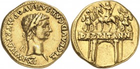 EMPIRE ROMAIN
Claude (41-54). Aureus 46-47, Rome.
Av. Buste lauré à droite. Rv. BRITANN, Arc de triomphe. Cal. 349a. 18 mm, 7,79 grs. 
Rare, TTB