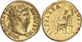 EMPIRE ROMAIN
Néron (54-68). Aureus 64-65, Rome.
Av. Buste lauré à droite. Rv. Jupiter assis à gauche. C. 412. 18 mm, 7,27 grs. Provenance: vente Le...