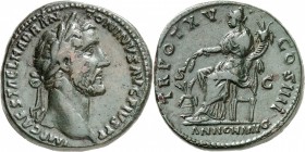 EMPIRE ROMAIN
Antonin le Pieux (138-161). Sesterce 151, Rome.
Av. Tête laurée à droite. Rv. Annona assise à gauche. RIC. 891. 32 mm, 28,35 grs. 
TT...