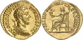 EMPIRE ROMAIN
Commode (177-192). Aureus 183-184, Rome.
Av. Buste lauré et drapé à droite. Rv. Jupiter à gauche. Cal. 2296. 21 mm, 7,19 grs. 
Superb...