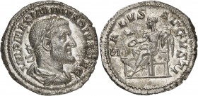 EMPIRE ROMAIN
Maximin Ier (235-238). Denier, Rome.
Av. Buste cuirassé et lauré à droite. Rv. Salus assise à gauche. C. 85, RIC 14. 19 mm, 3,91 grs. ...