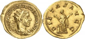 EMPIRE ROMAIN
Volusien (251-253). Aureus 251-253, Rome.
Av. Buste drapé et radié à droite. Rv. La Piété debout à gauche. Cal. 3365. 23 mm, 6,06 grs....
