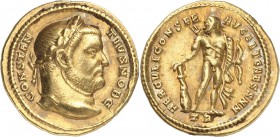 EMPIRE ROMAIN
Constance Chlore (293-306). Aureus 295-305, Trèves.
Av. Tête laurée de Constance Chlore à droite. Rv. Hercule debout à gauche tenant u...