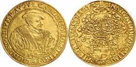 ALLEMAGNE
Hildesheim. 4 ducats en or à l’effigie de Charles Quint frappé en 1605.
Av. Buste habillé de Charles Quint. Rv. Armes de la ville. Fr. 131...