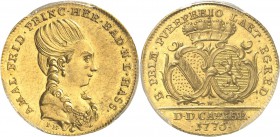 ALLEMAGNE
Charles Frédéric (1746-1811). Ducat 1776, Durlach.
Av. Buste habillé à droite. Rv. Écu couronné. Fr.145. 
PCGS MS 61. Superbe