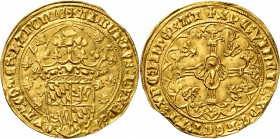 BELGIQUE 
Hainaut, Albert de Bavière (1389-1404). Grande couronne d’or, Valenciennes.
Av. Ecu écartelé et couronné de Bavière-Hainaut. Rv. Grande cr...