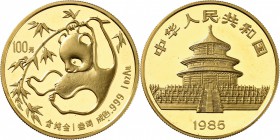CHINE
République populaire (1949 - à nos jours). 100 yuan 1985.
Av. Panda. Rv. Temple. Fr. B4. 31,10 grs. 
Fleur de coin