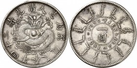 CHINE
Province de Fengtien. Dollar (1899).
Av. Dragon, légende circulaire. Rv. Province dans un cercle et légende circulaire. Km. Y.27, Lm. 478. 26,...