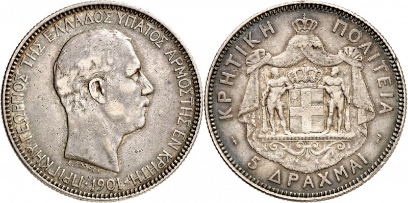 CRÈTE
Prince George (1898-1906). 5 Drachmes 1901, Paris.
Av. Tête nue à droite...