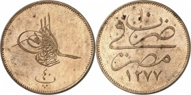 EGYPTE
Abd al-Aziz. AH 1277-1293 - 1861-1876. 40 para 1277, frappe sur flan bruni.
Av. Rv. Légendes. Km. 248.
PCGS PR 64 RB. Flan bruni, Superbe à ...