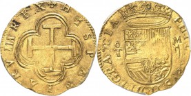 ESPAGNE
Philippe II (1556-1598). 2 escudos, Tolède.
Av. Croix avec quadribole en cœur. Rv. Écu couronné. Fr. 170. 
PCGS AU 58. TTB à Superbe