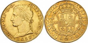 ESPAGNE
Joseph Napoléon (1808-1813). 320 reales 1810, Madrid.
Av. Tête ceinte d’un bandeau à gauche. Rv. Ecu couronné. Fr. 300. 
PCGS AU 53. TTB...
