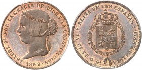 ESPAGNE
Isabelle II (1833-1868). 25 centimos ou 1/4 de real. 1859, essai en cuivre.
Av. Tête couronnée à gauche. Rv. Écu couronné. Cal. p. 793. 
PC...
