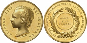ESPAGNE
Alphonse XIII (1886-1931). Médaille en or 1892, par Miguel Blay Fabrega, frappée pour commémorer l’exposition des beaux-arts à Madrid.
Av. B...
