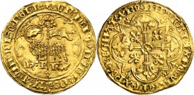 FRANCE
Henri V d’Angleterre (1415-1422). Agnel d’or (1419).
Av. Agneau pascal à gauche, la tête tournée à droite, devant une croix avec gonfanon Rv....