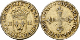 FRANCE
Henri IV (1589-1610). 1/4 d’écu 1607, Paris, piéfort quadruple, tranche inscrite en relief.
Av. Croix fleurdelisée. Rv. Écu couronné. Dup. (1...