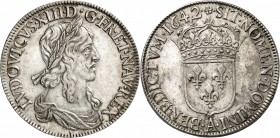 FRANCE
Louis XIII (1610-1643). Écu de 60 sols, premier poinçon de Warin 1642, Paris, rose entre deux points.
Av. Buste lauré et drapé à droite. Rv. ...