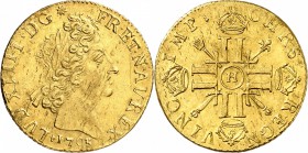 FRANCE
Louis XIV (1643-1715). Double louis d’or aux 8 L et aux insignes 1703, La Rochelle.
Av. Tête laurée à droite. Rv. Croix formée de huit L et s...