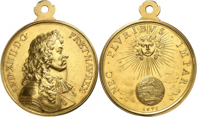 FRANCE
Louis XIV (1643-1715). Médaille en or 1671, par Jean Warin.
Av. Buste c...