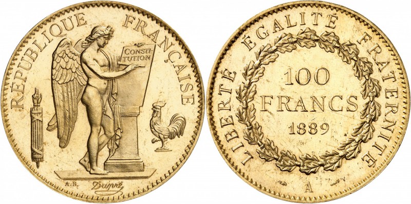 FRANCE
III° République (1870-1940). 100 francs or 1889, Paris, frappe sur flan ...