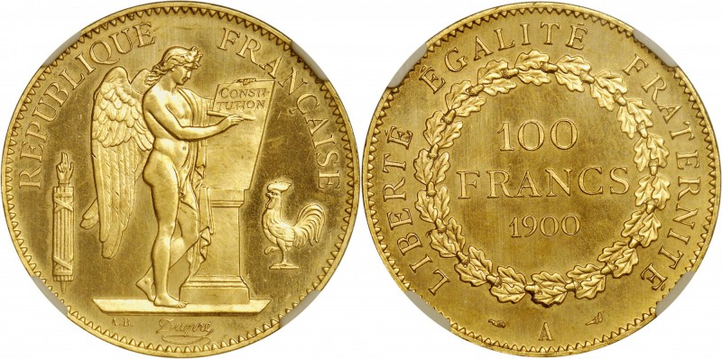 FRANCE
III° République (1870-1940). 100 francs or 1900, Paris, frappe sur flan ...