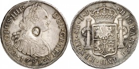 GRANDE-BRETAGNE
Georges III (1760-1820). 8 reales 1793, Lima, contremarqué de l’effigie de Georges III.
Av. Buste lauré et drapé à droite, contremar...