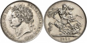 GRANDE-BRETAGNE
George IV (1820-1830). Couronne, 1821, Londres.
Av. Tête laurée à gauche. Rv. Saint Georges terrassant le dragon. Km. 680, 28,20 grs...