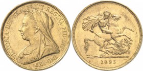 GRANDE-BRETAGNE
Victoria (1837-1901). 5 livres 1893, Londres.
Av. Buste couronné et diadémé à gauche. Rv. Saint Georges terrassant le dragon. Fr. 39...