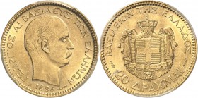 GRÈCE
Georges Ier (1863-1913). 20 drachmes 1884, Paris.
Av. Tête nue à droite. Rv. Écu couronné. Fr. 18. 6,45 grs. 
PCGS MS 61. Superbe