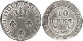 GUYANE
Louis XVIII (1814-1824). 10 centimes (1818), Paris, essai en étain.
Av. Trois fleurs de lys surmontées d’une couronne. Rv. Valeur dans un cer...
