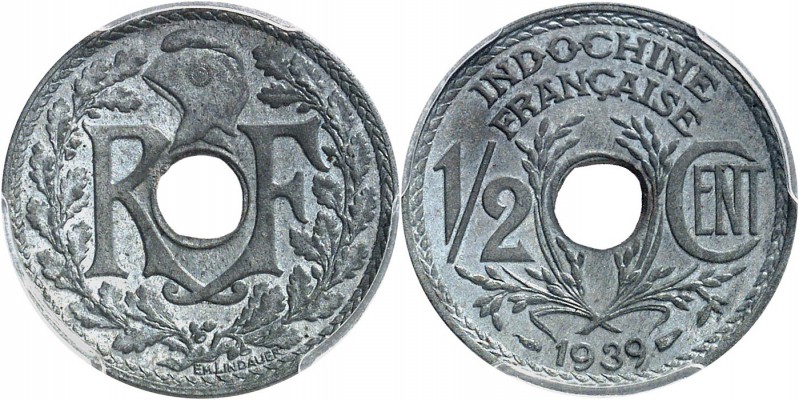 INDOCHINE
½ cent zinc 1939.
Av. Bonnet phrygien entouré des lettres R et F Rv....