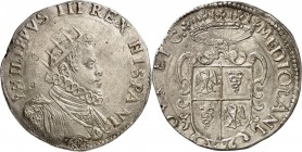 ITALIE
Milan, Philippe III (1598-1621). Ducatone 1608.
Av. Buste lauré et cuirassé à droite. Rv. Écu couronné. CNI 89, Davenport 3997. 31,94 grs. *V...