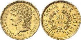 ITALIE
Naples, Joachim Murat (1808-1815). 20 lire or 1813, Naples.
Av. Tête nue à gauche. Rv. Valeur dans une couronne. Mont. 477, Fr. 860. 6,40 grs...