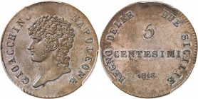 ITALIE
Naples, Joachim Murat (1808-1815). 5 centesimi 1813, Naples.
Av. Tête nue à gauche. Rv. Légende circulaire, valeur au centre. Mont. 514. 
PC...