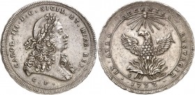 ITALIE
Sicile, Charles III (1720-1734). Once de 30 tari 1733, Palerme.
Av. Buste lauré à droite. Rv. Phénix sous un soleil. Varesi 514, Dav. 1414. 8...